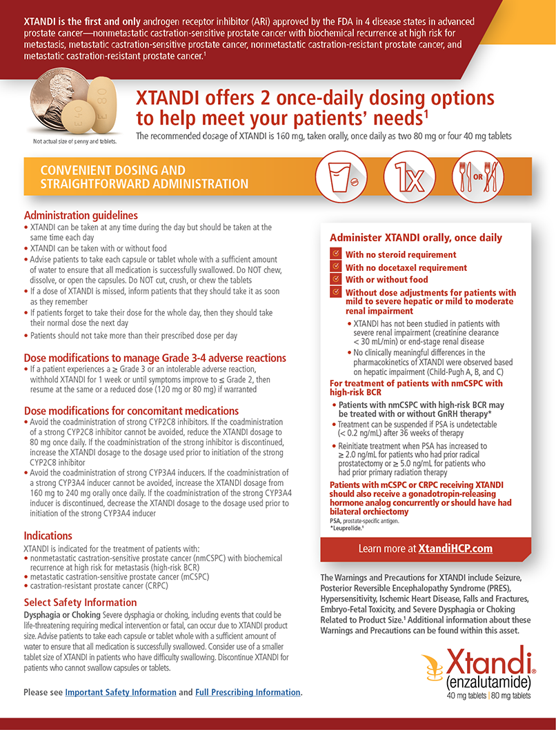 XTANDI Dosing Card. Xtandi (enzalutamide) Risk info.